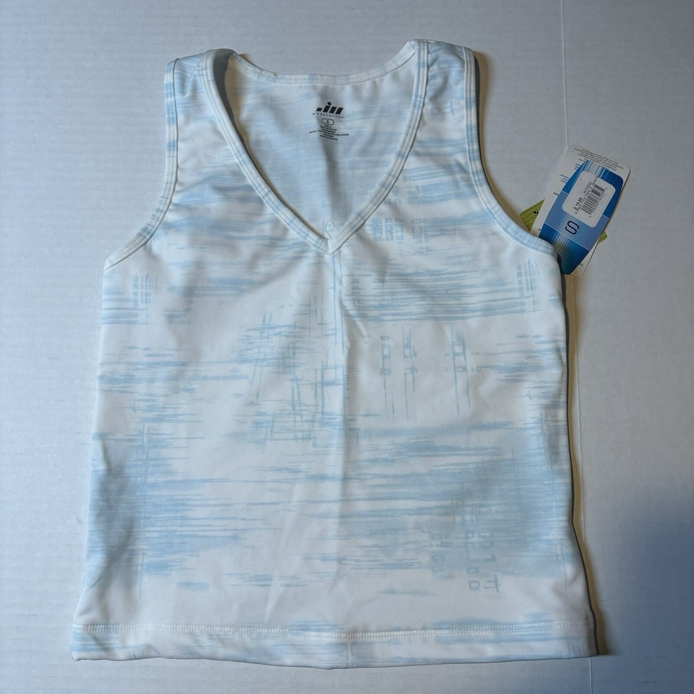 Moret Ultra Blue White V-Neck Lycra Speed Dri Athletic Tank Top Sz S A3701